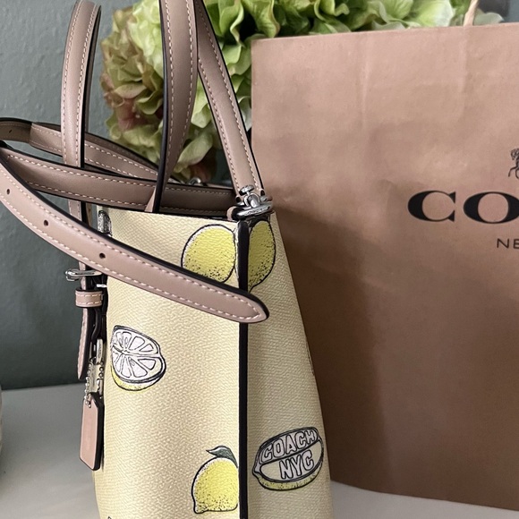 Coach Mollie Lemon Print Tote Bag - Yellow and Cream - Picture 3 of 6